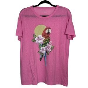Aerie Pink tropical parrot print linen blend oversized short sleeve shirt - XS